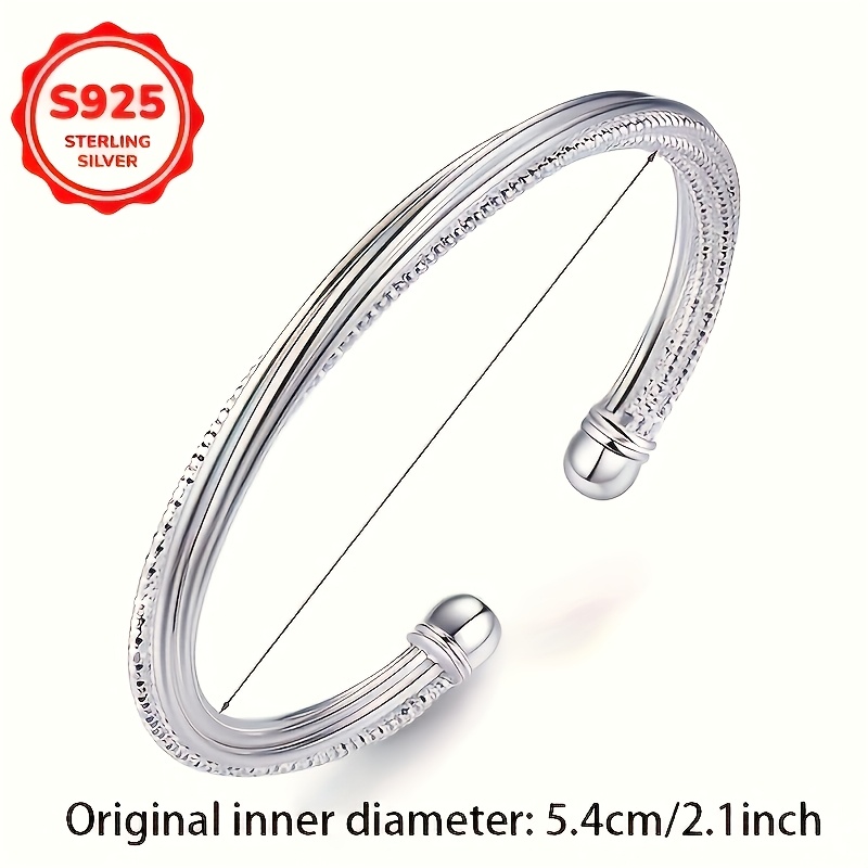 Women's 925 Sterling Silver Twisted Line Open Bangle Bracelet